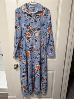 Blue Floral Stripe Long-Sleeve Maxi Dress